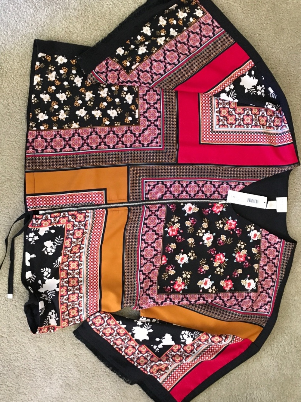 Chico’s “Bohemian Patchwork Zipper Front Top” size 2 (L)